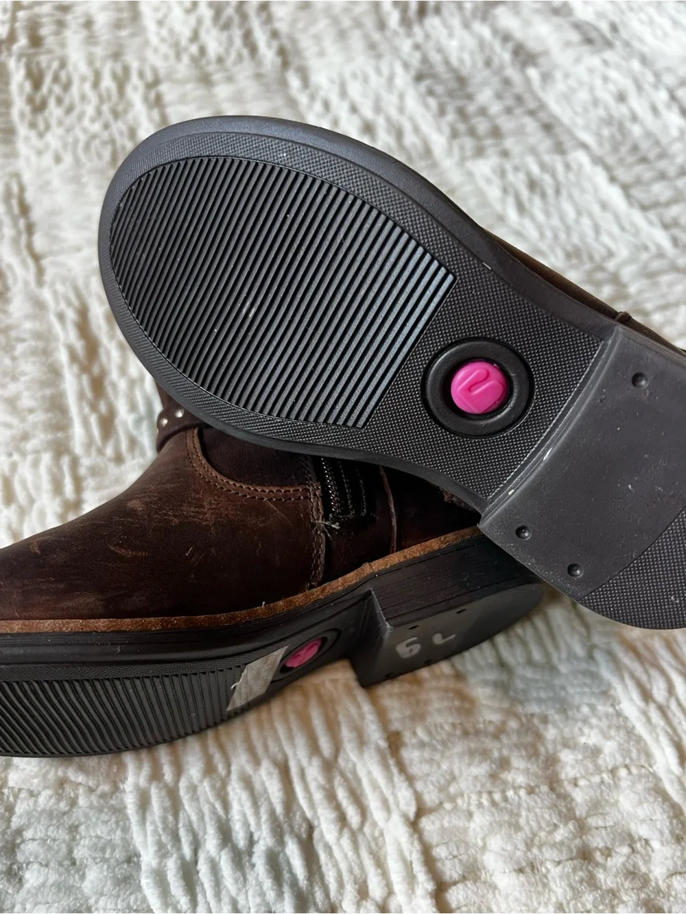 Children's Dark Brown Studded Ankle Boots with Buckle Accent
